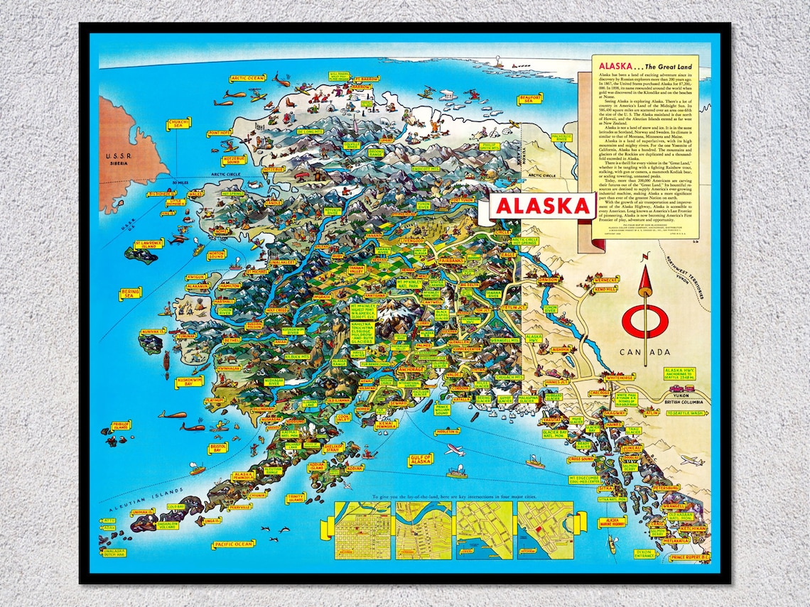 Vintage Alaska Maps, Historical Cartography Art Print