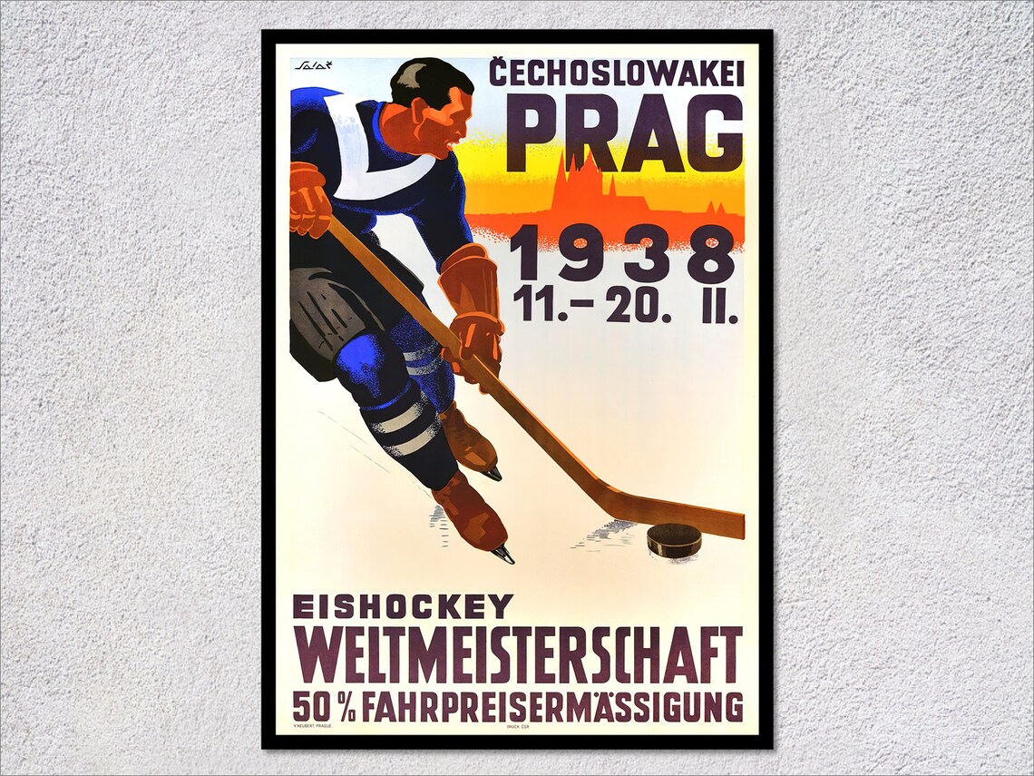 1938 Prague Ice Hockey World Championship Vintage Sports Wall Art