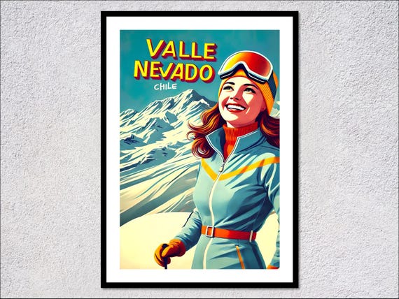 Chile Valle Nevado Ski Poster Retro Print Vintage Wall Art Decor Skiing Gift Idea