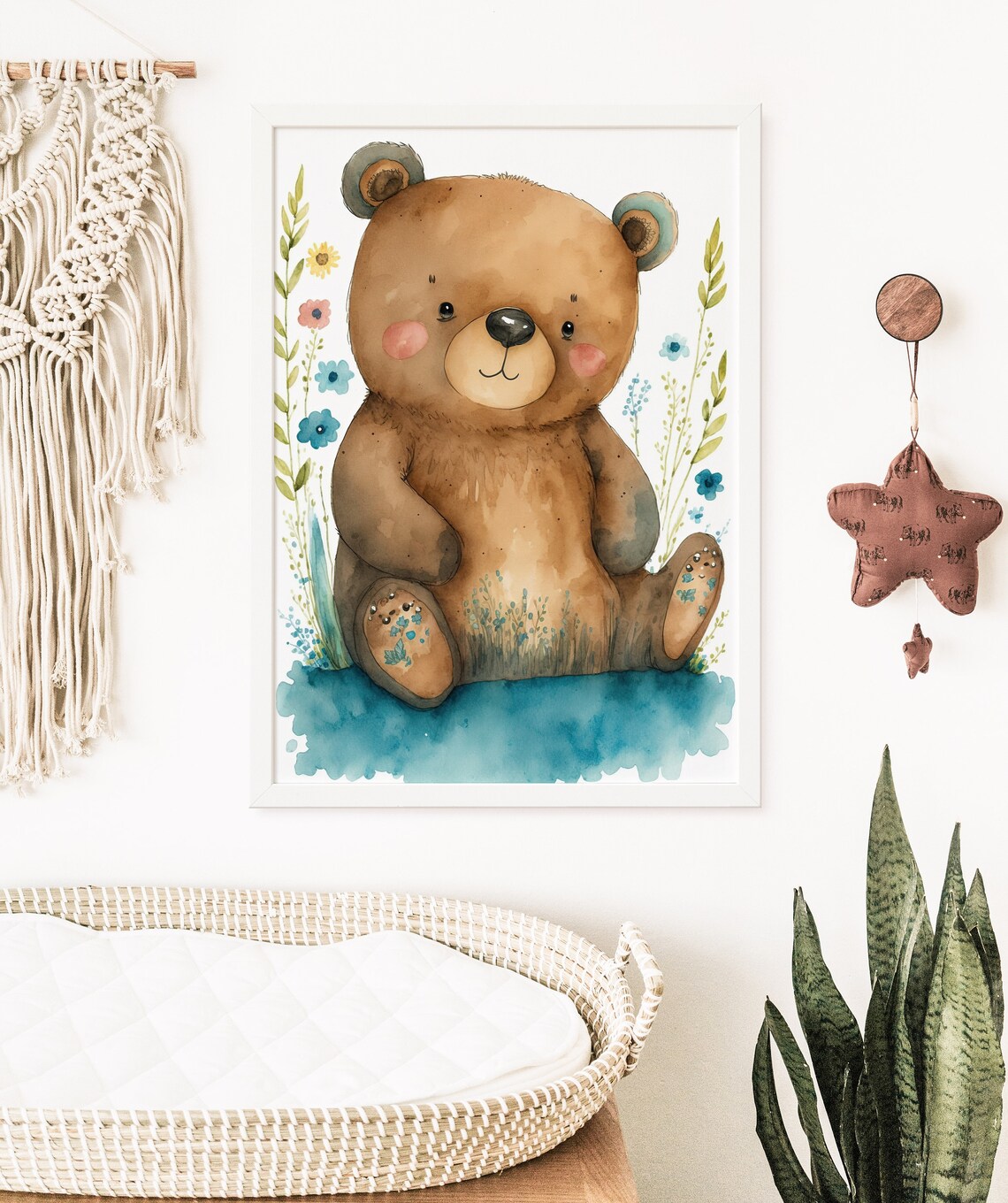 Watercolor Baby Bear Wildflowers Cute Nursery Animal Art Poster - Image 5