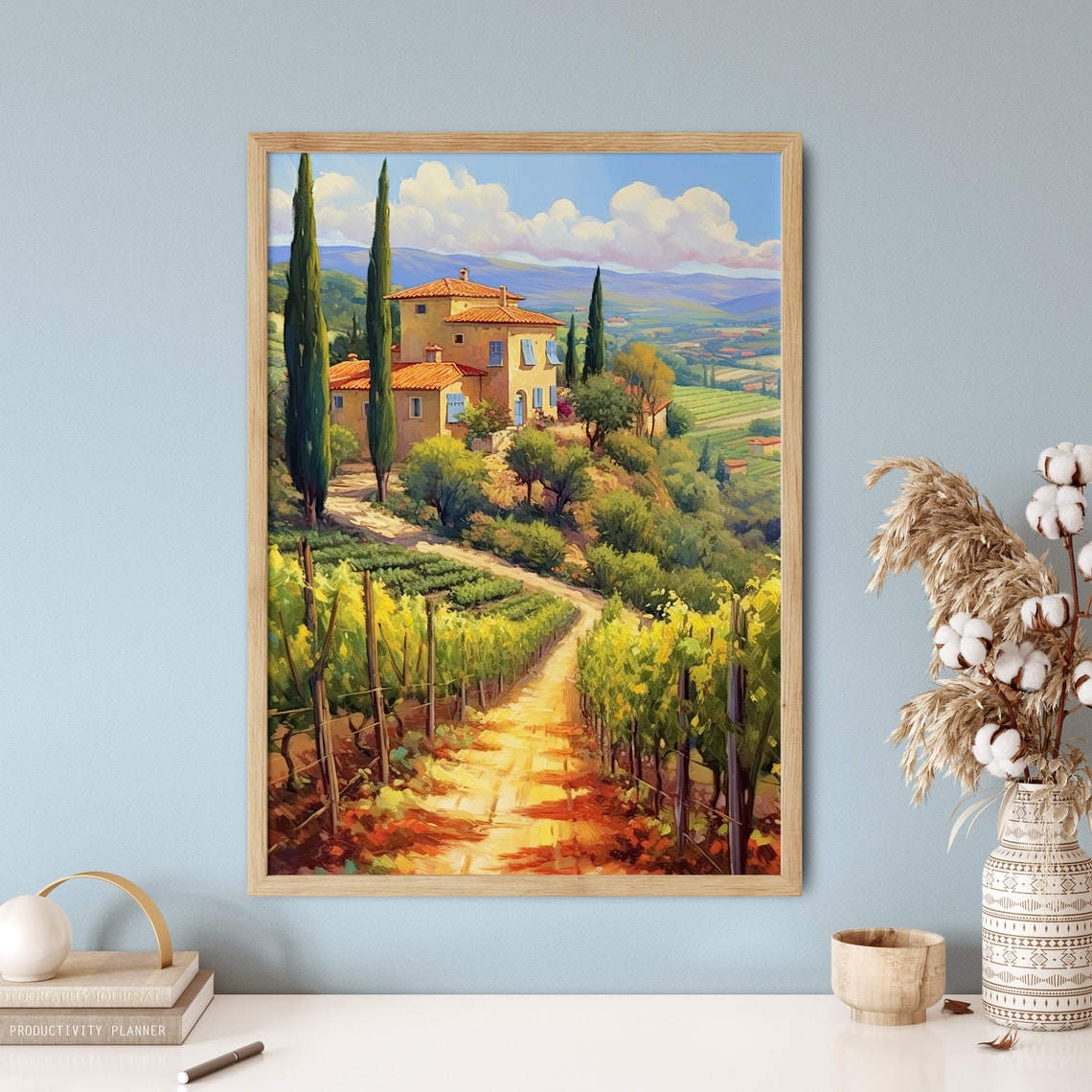 Tuscan Villa Cypress Trees Vineyard Row Italian Landscape Poster - Image 5