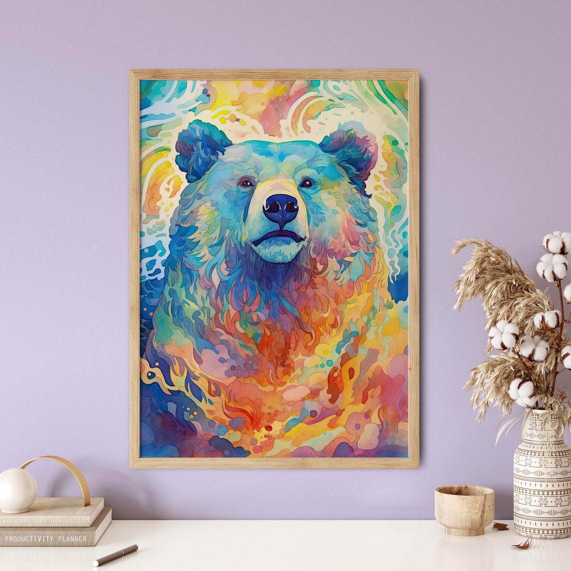 Rainbow Watercolor Bear Face Colorful Abstract Animal Poster - Image 5