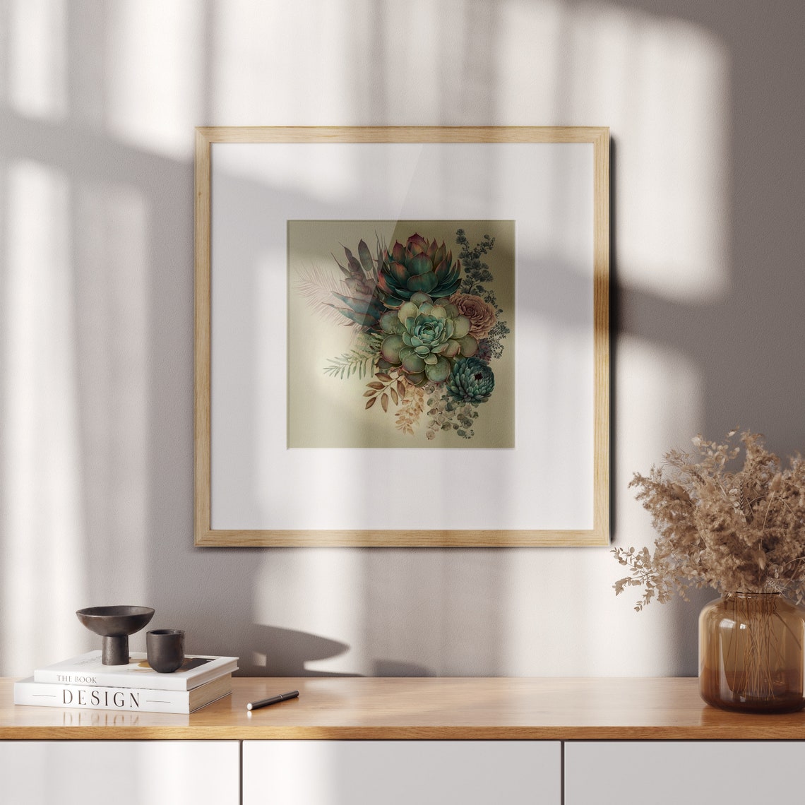 Sage Green Succulent Bouquet Echeveria Botanical Watercolor Poster - Image 2
