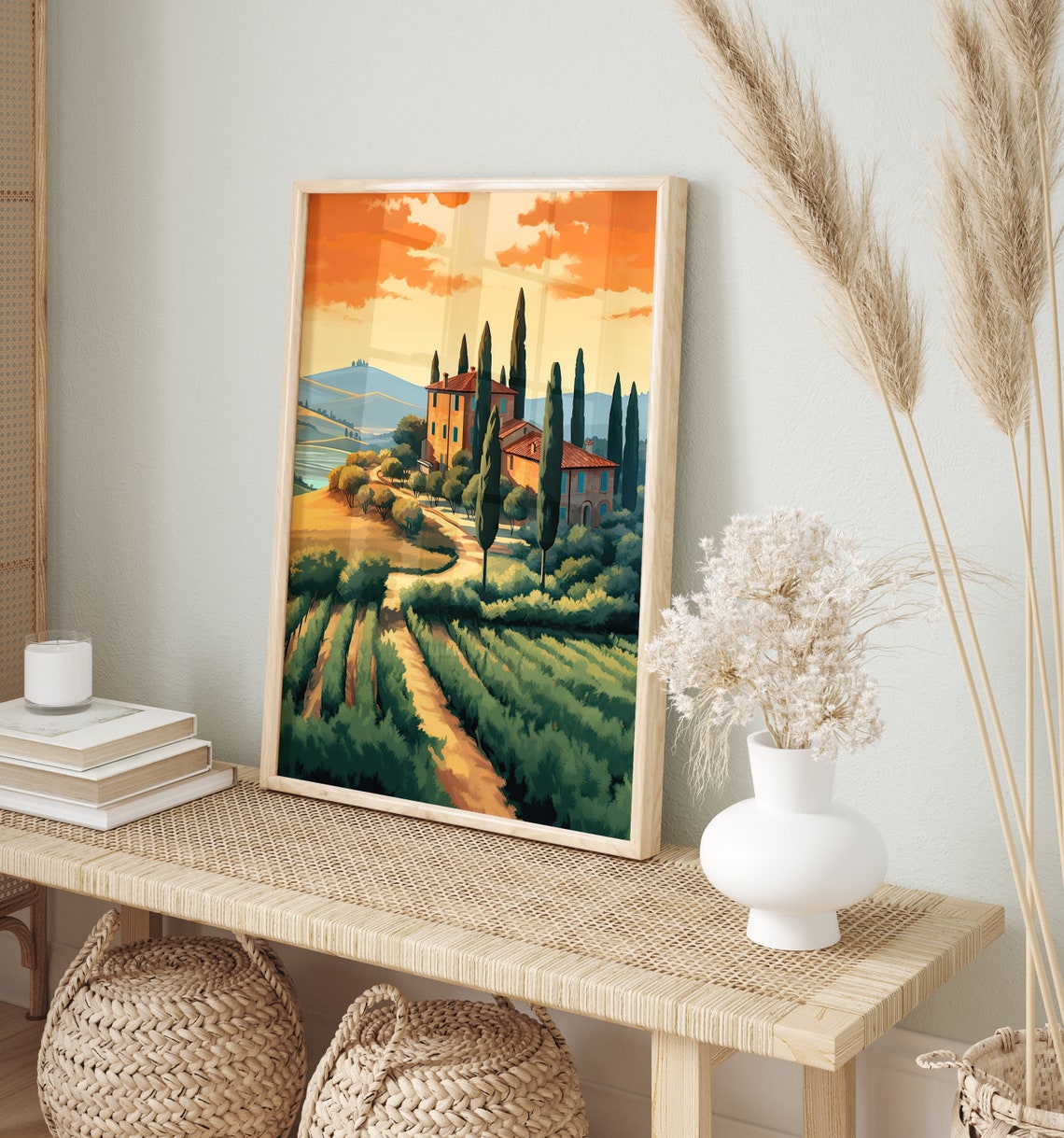 Tuscan Villa Sunset Vineyard Cypress Retro Italian Travel Poster - Image 4