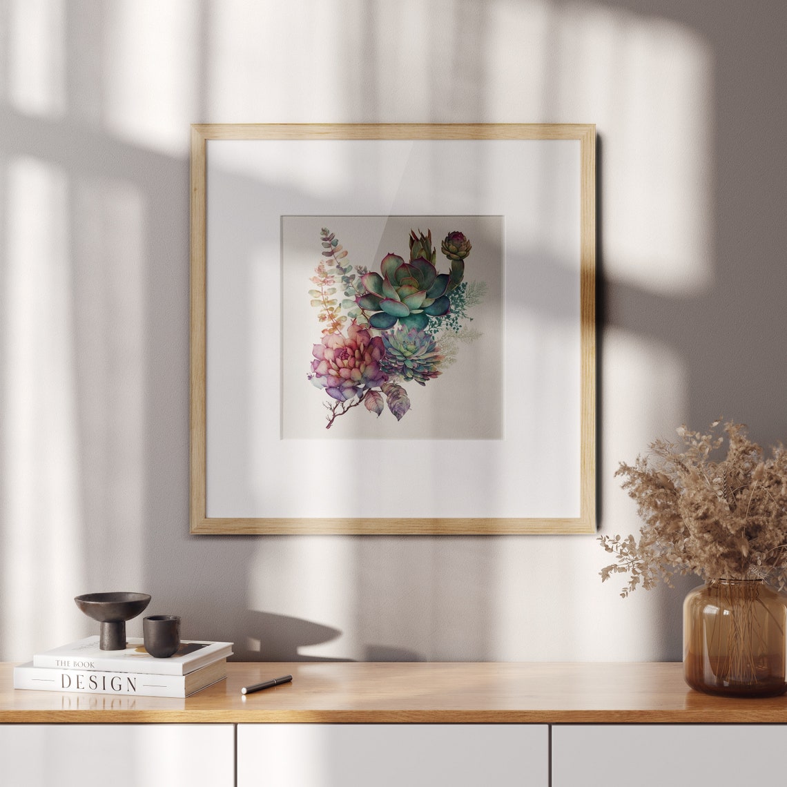 Purple Teal Watercolor Succulents Botanical Arrangement Art Poster - Image 2