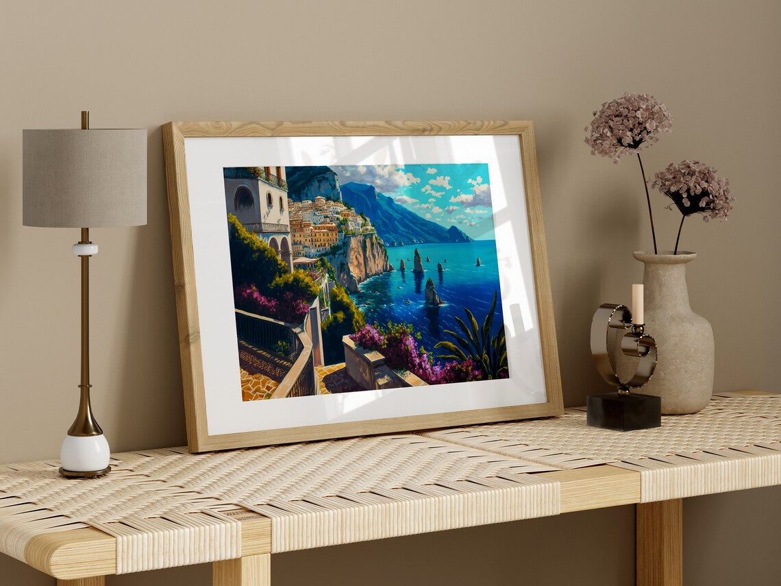 Colorful Amalfi Coast Cliffside Town Bright Blue Sea View Poster - Image 3