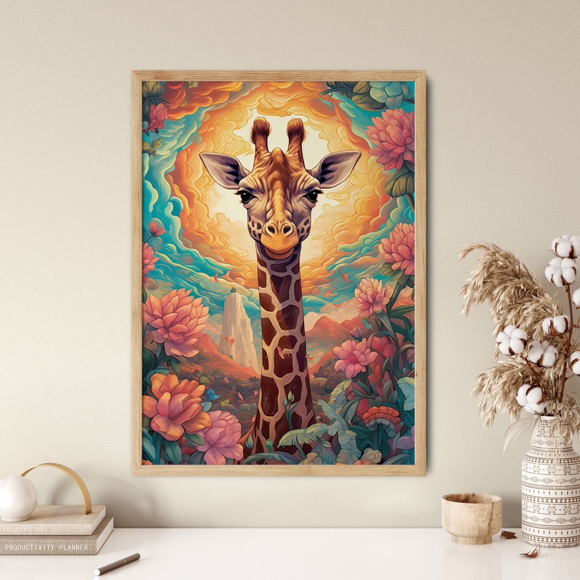 Colorful Giraffe Floral Psychedelic Jungle Sunset Wildlife Art Print - Image 5