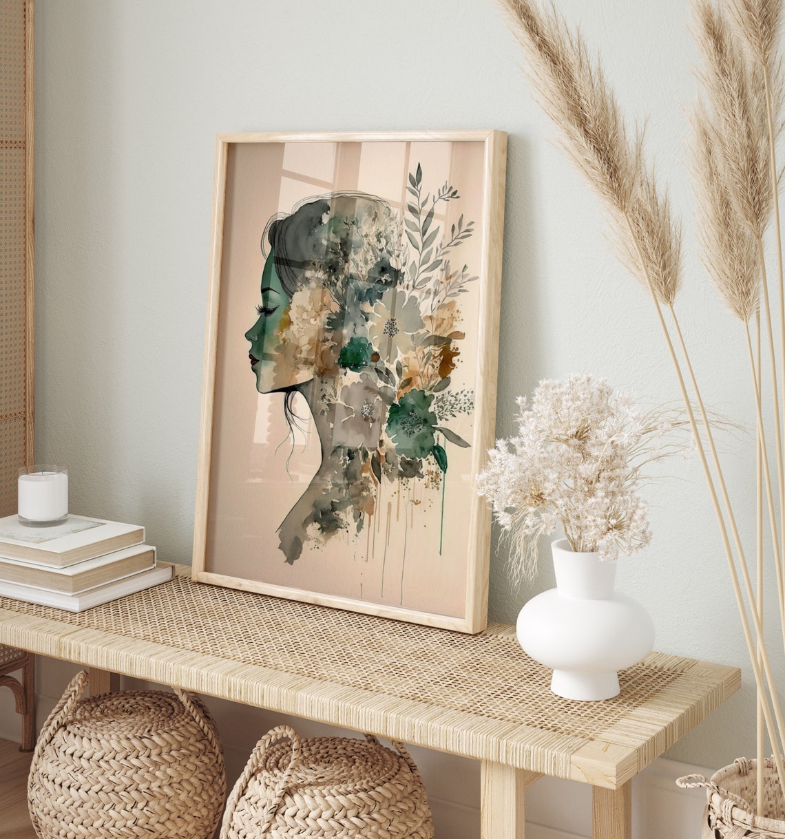 Floral Woman Profile Watercolor Botanical Silhouette Art Poster - Image 2