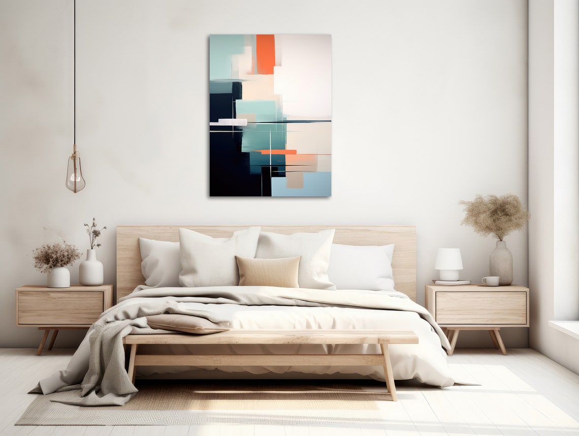 Large Abstract Wall Art Modern Geometric Painting Framed Print Black Teal Orange Quiet Voyage 2 - Image 2