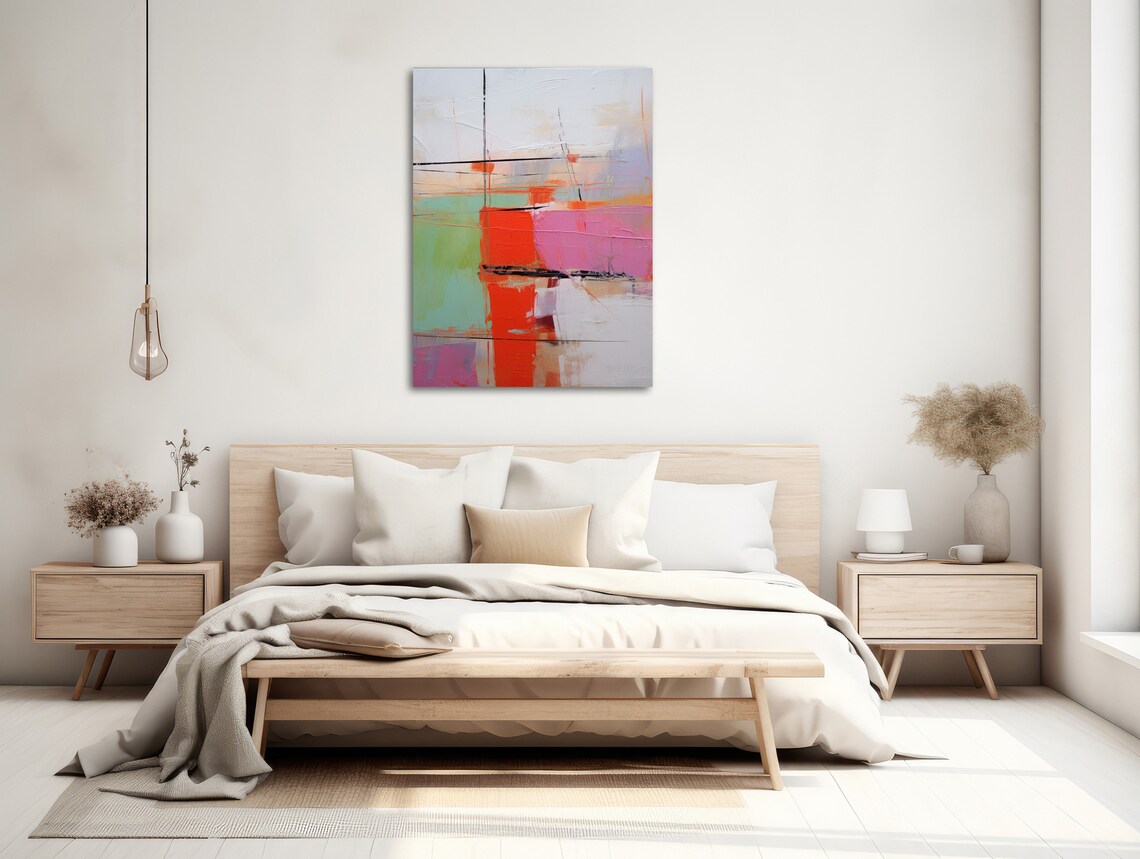 Orange Mint Purple Abstract Minimal Modern Colorful Blocks Wall Art - Image 2