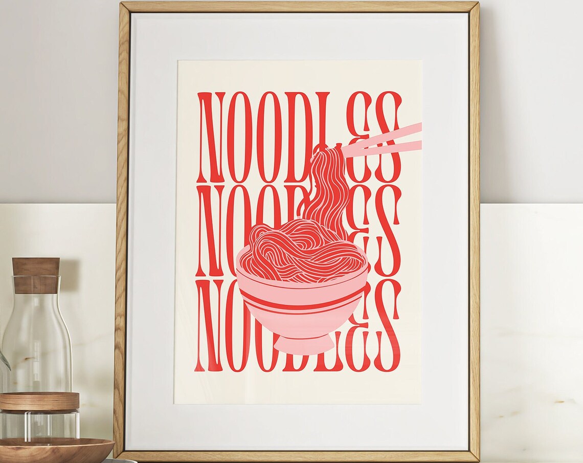Retro Noodles Bowl Red Typography Kitchen Food Pop Art Wall Poster
