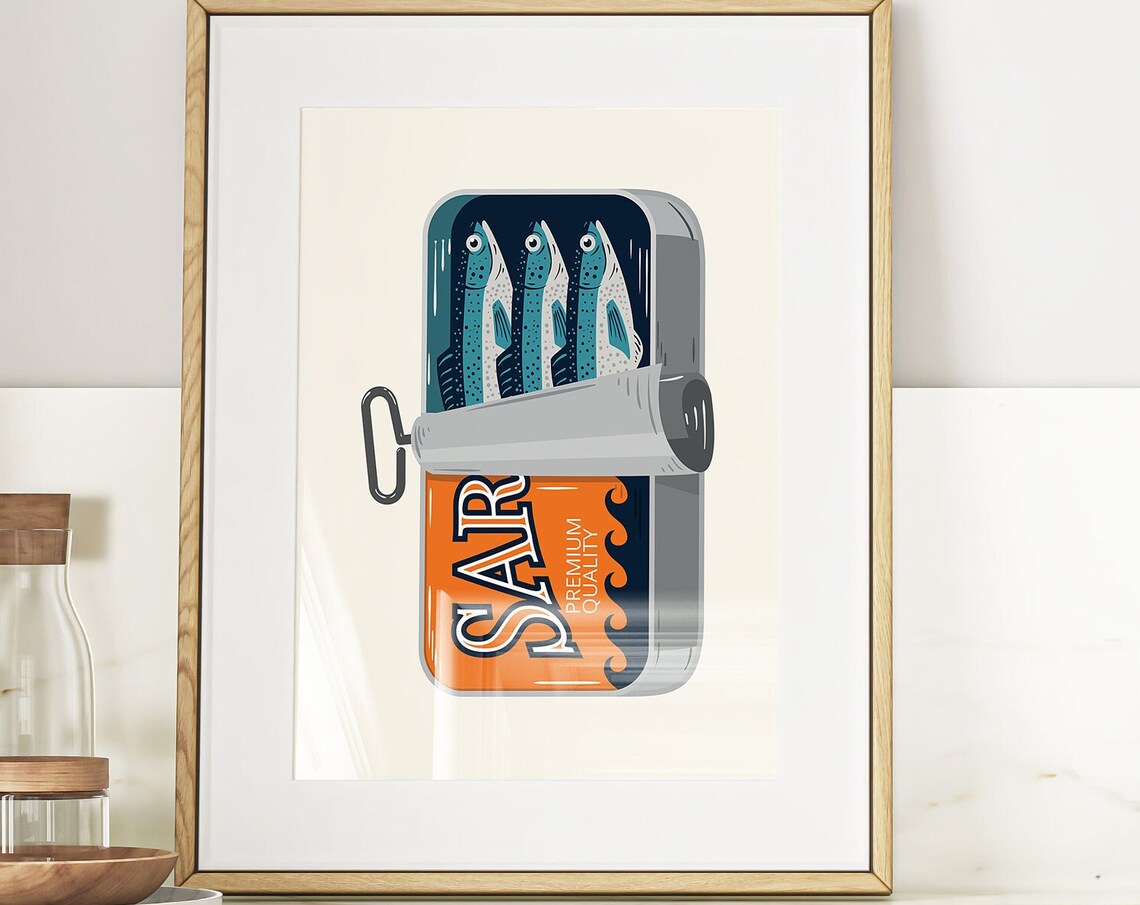 Sardines In A Tin Retro Midcentury Poster