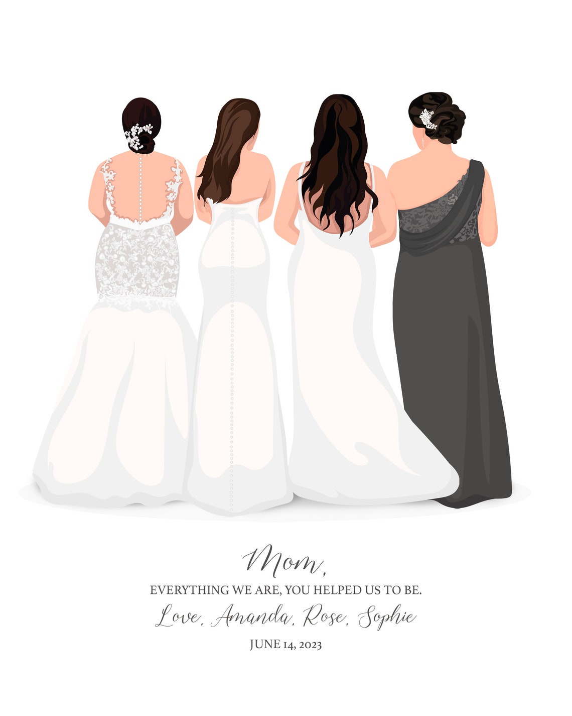 Three Brides Sisters and Mom Back View Wedding Tribute Poster - Image 6
