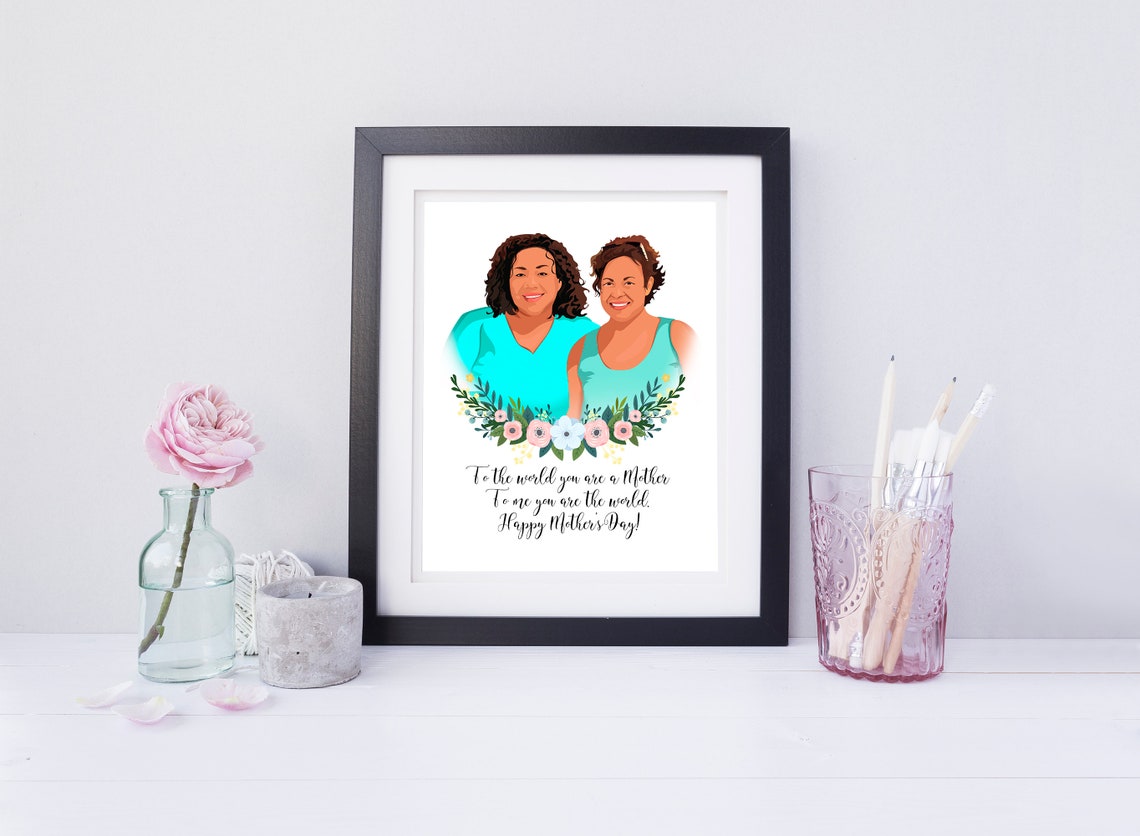 Mother Daughter Beach Portrait From Photo Illustration Print - Image 6