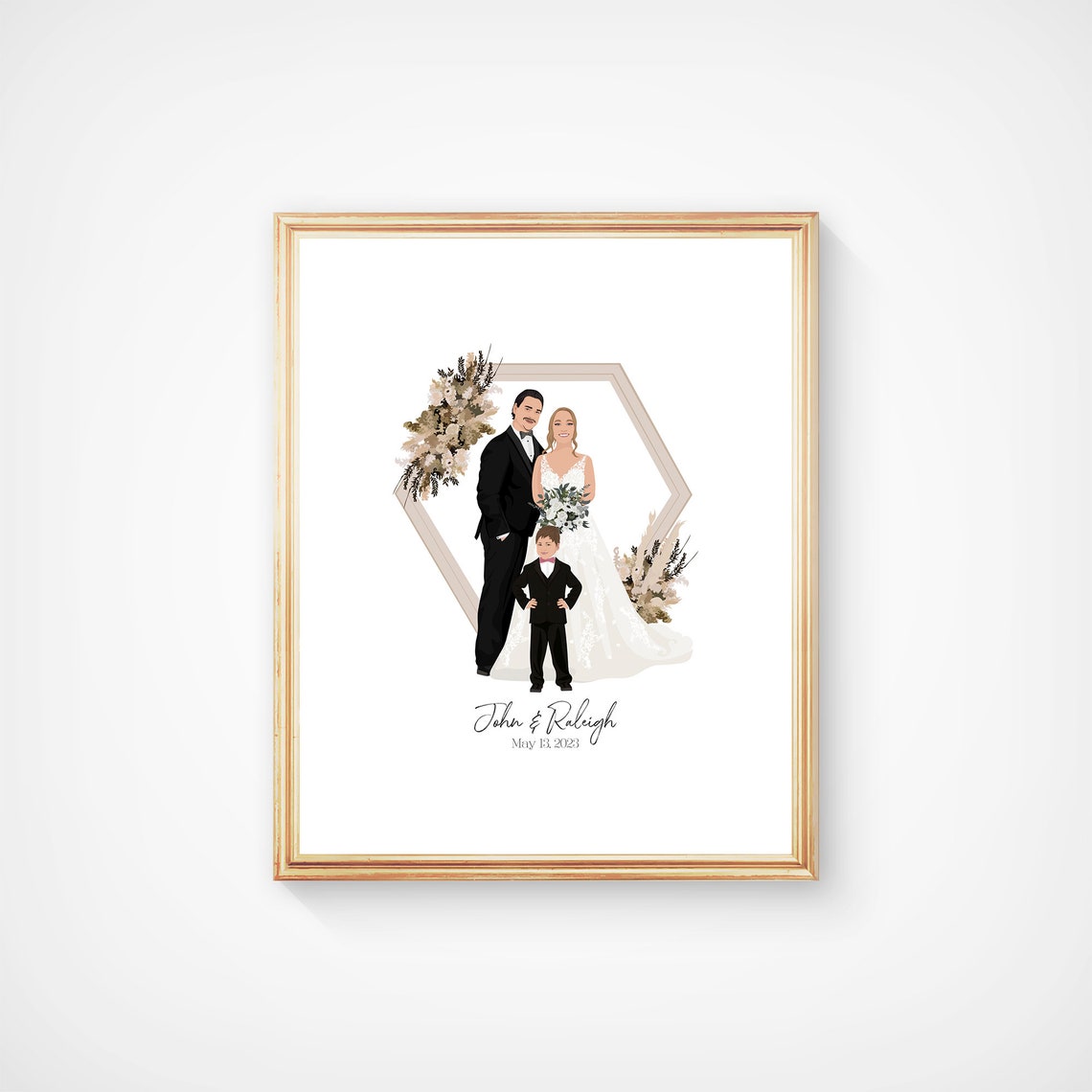 John and Raleigh Hexagonal Wedding Guest Book Portrait Poster - Image 6