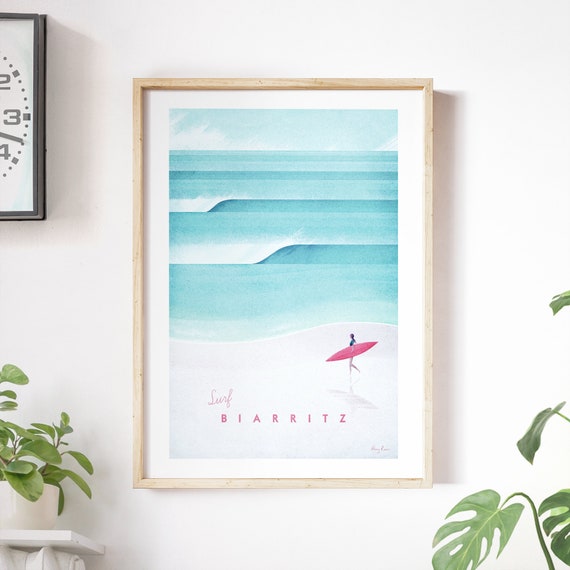 Biarritz Vintage Retro Travel Poster, Surf Art Print