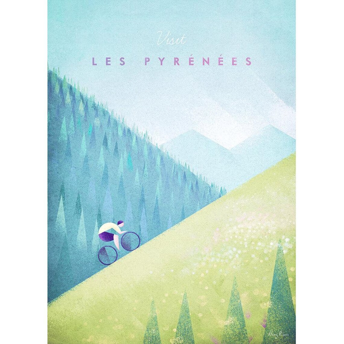 Pyrenees Cycling Travel Poster, Minimalist Vintage Retro - Image 2