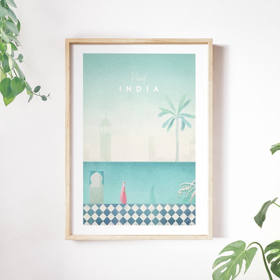 India Vintage Travel Poster Art Print, Minimalist