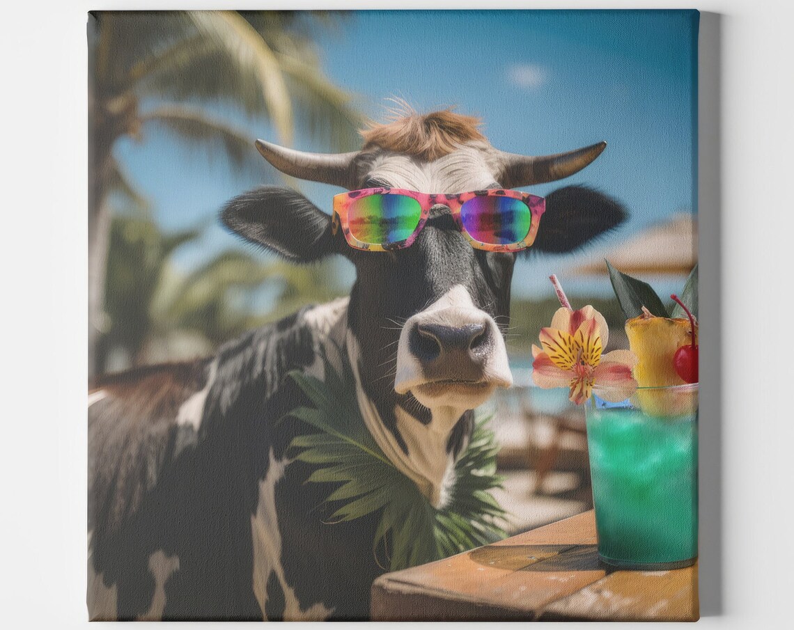 Funny Cow Holiday Vacation Hawaii Beach Art Print