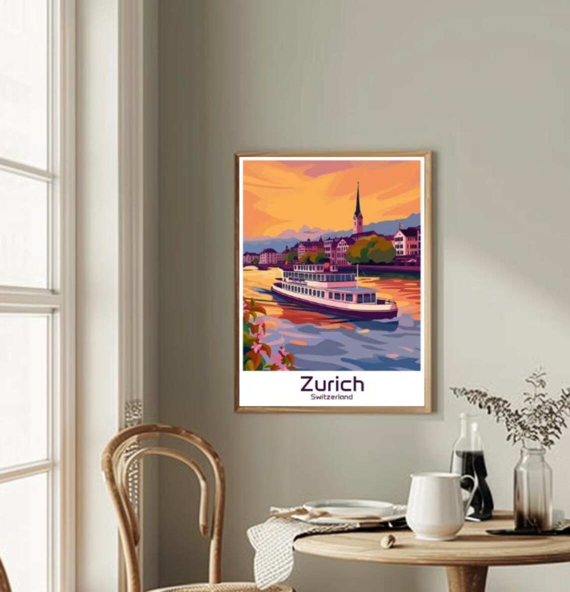 Zurich Switzerland Sunset Lake Ferry Old Town Skyline Poster - Image 2