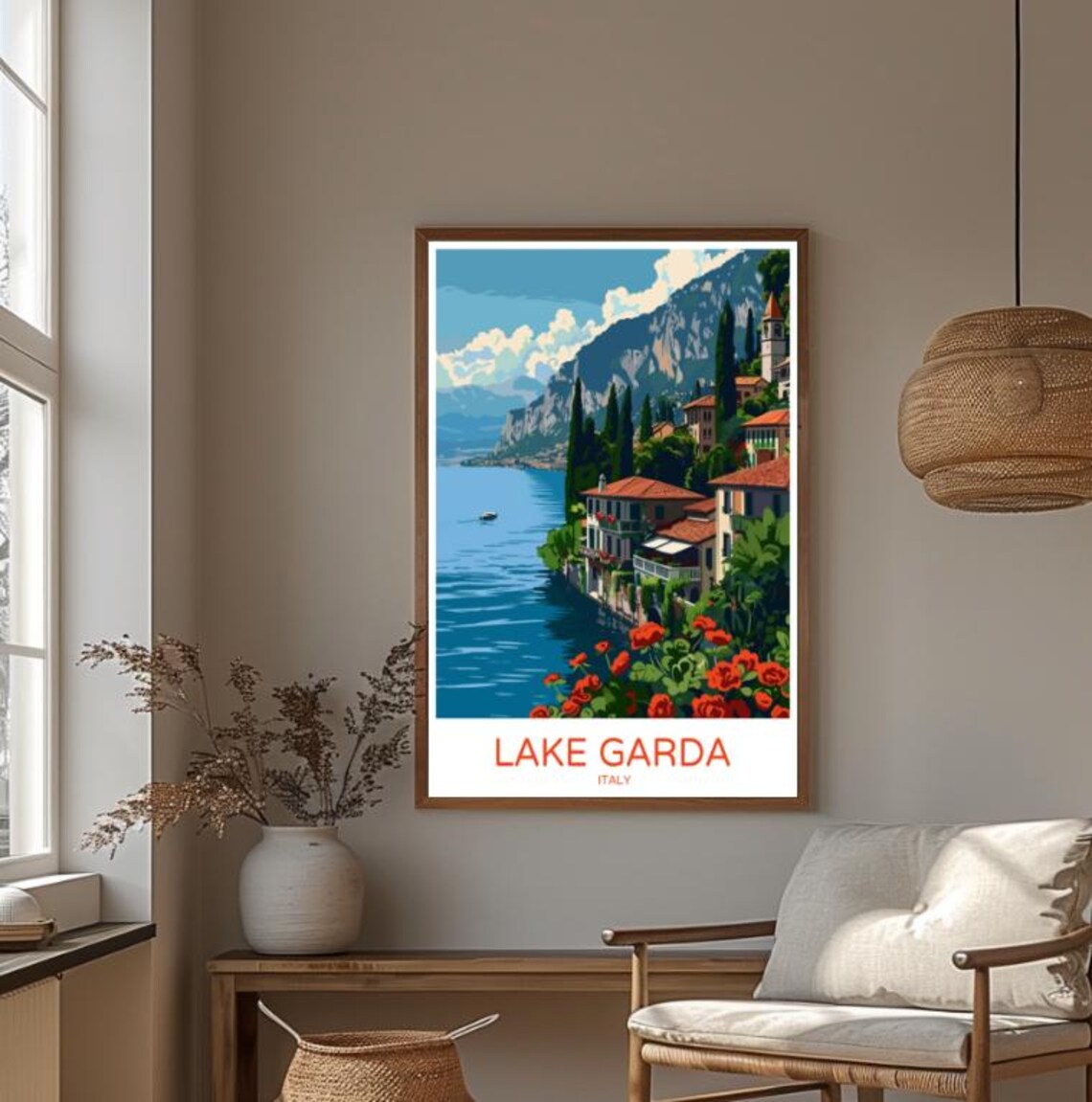 Lake Garda Italy Lakeside Village Cypress Trees Waterfront Poster - Image 4