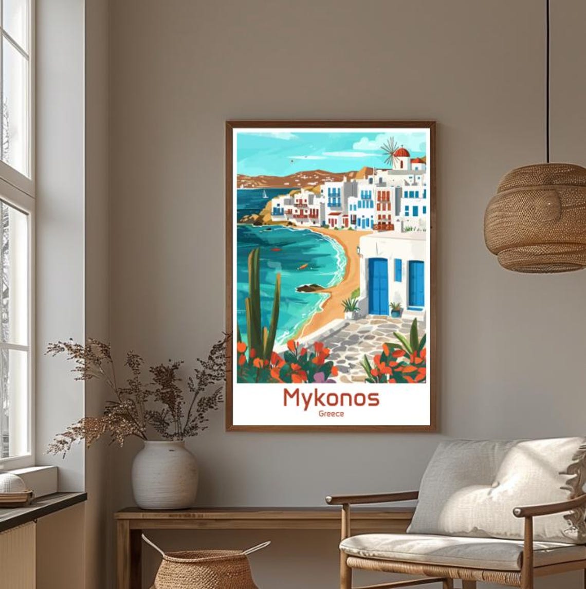 Mykonos Greece Whitewashed Houses Windmill and Aegean Bay Poster - Image 4