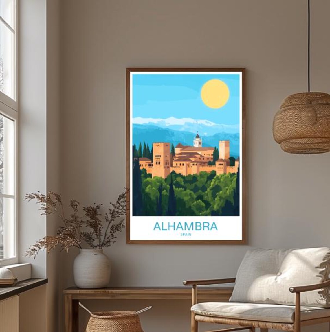 Alhambra Spain Moorish Palace Beneath Snowy Peaks Travel Poster - Image 3