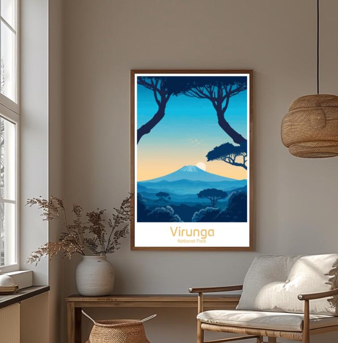 Virunga National Park Volcano Sunset Silhouette Jungle Art Poster - Image 4