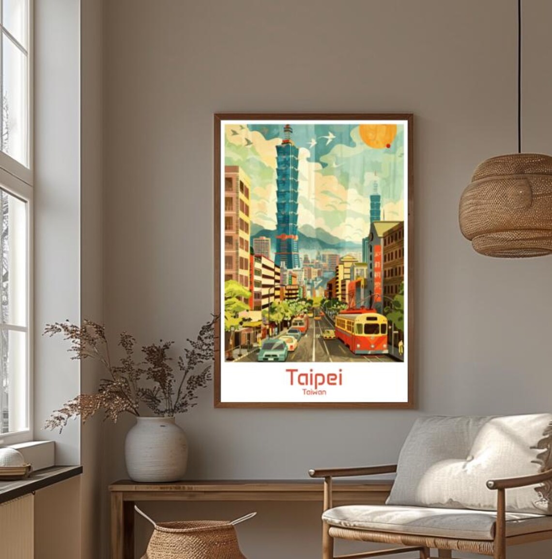 Taipei Taiwan Taipei 101 Streetcar Street Scene Travel Poster - Image 4
