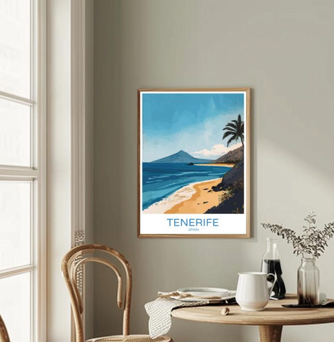 Tenerife Spain Volcanic Peak Golden Beach Island Scene Poster - Image 2
