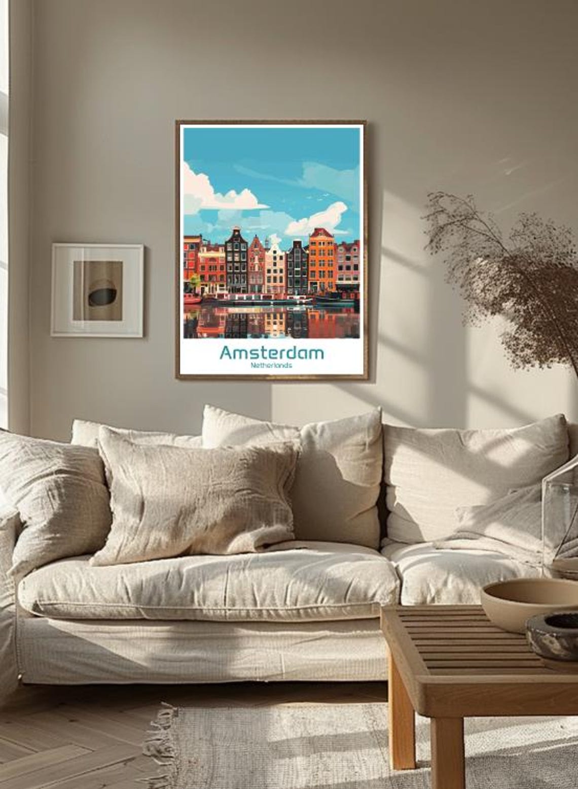 Amsterdam Netherlands Canal Houses Reflection Vintage Travel Poster - Image 3