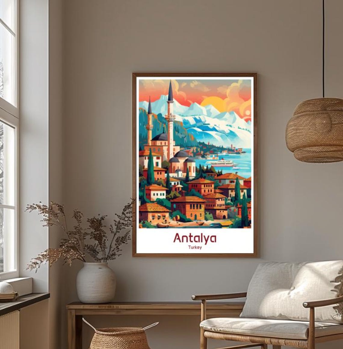 Antalya Turkey Mosque Minarets Old Town Coastal Bay View Poster - Image 4