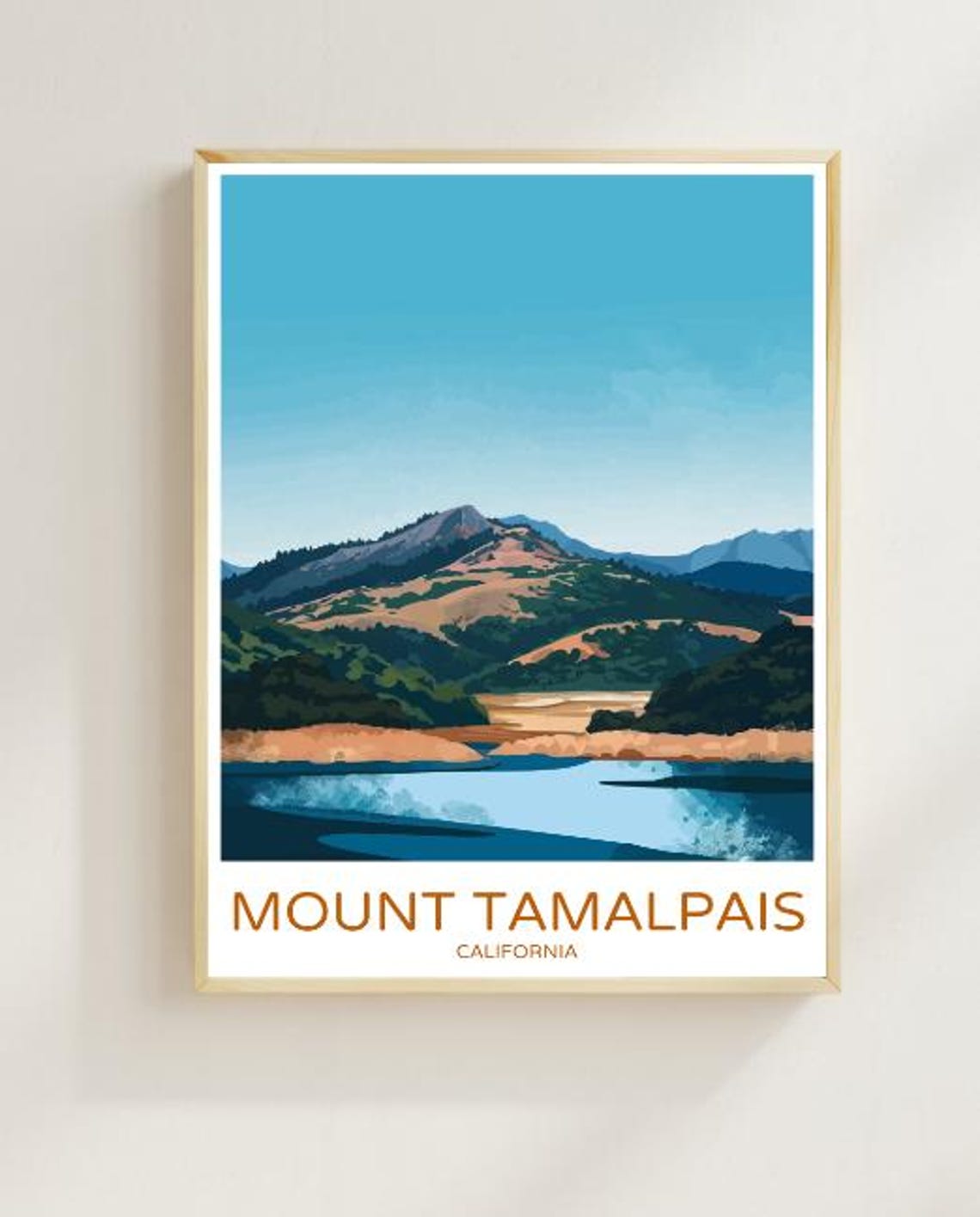 Mount Tamalpais California Rolling Hills Water Travel Poster