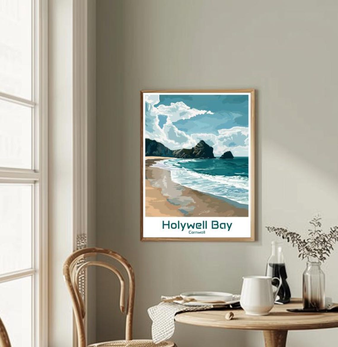 Holywell Bay Cornwall Sea Stacks and Rolling Surf Waves Poster - Image 2