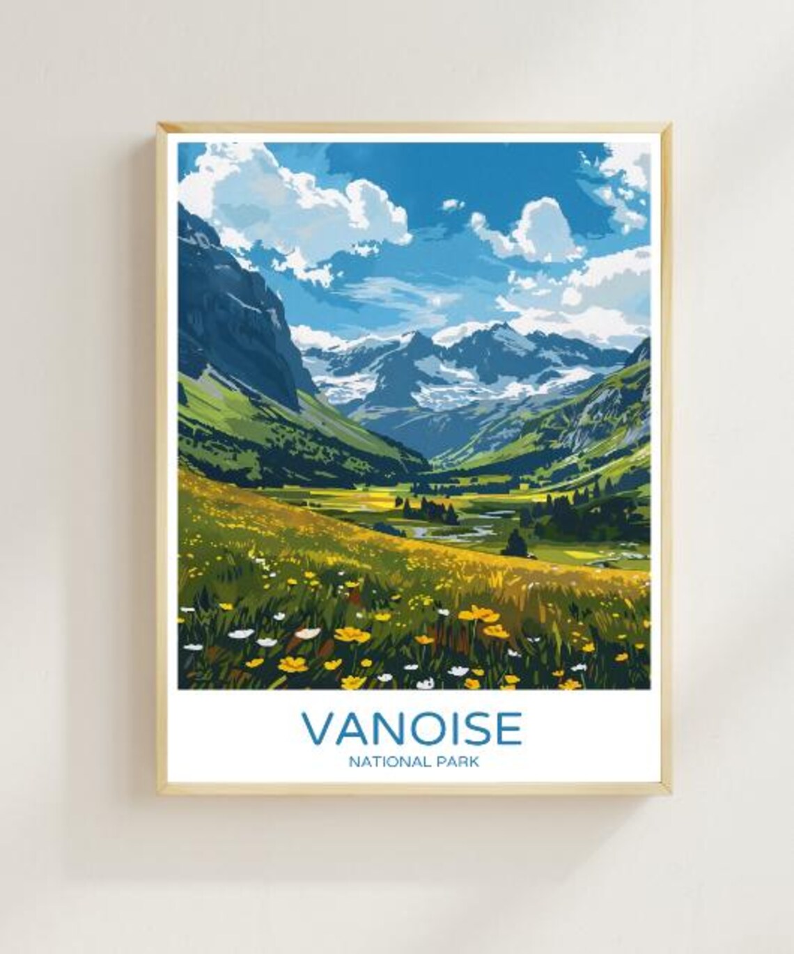 Vanoise National Park Wildflower Meadow and Glaciers Travel Poster