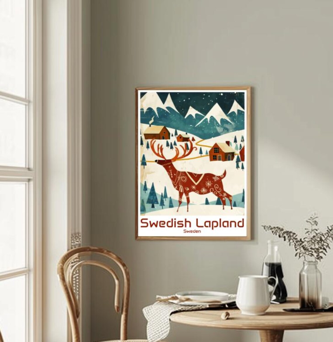 Swedish Lapland Reindeer Snowy Arctic Village Winter Travel Poster - Image 2