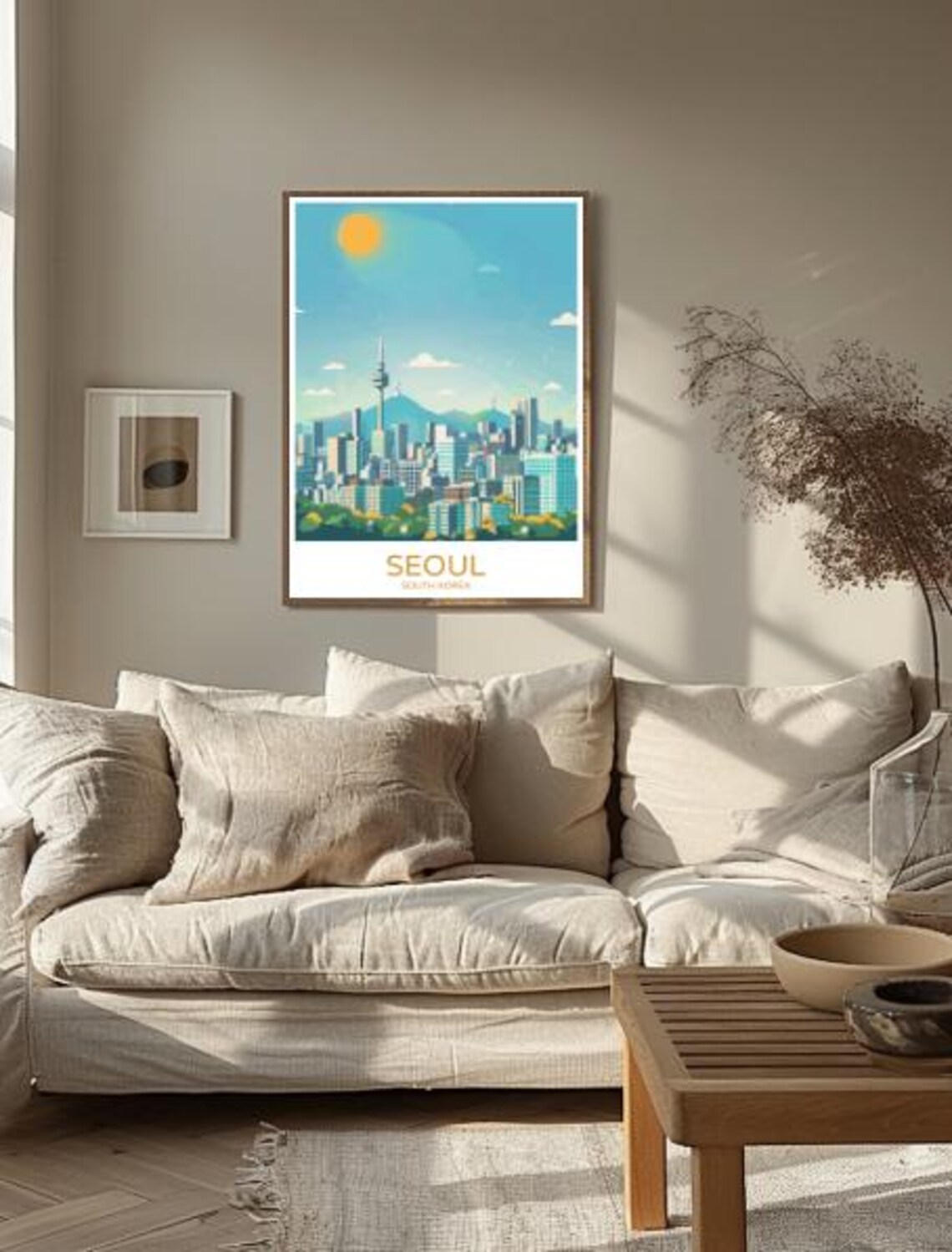 Golden Seoul South Korea N Tower City Skyline Sun Travel Poster - Image 2