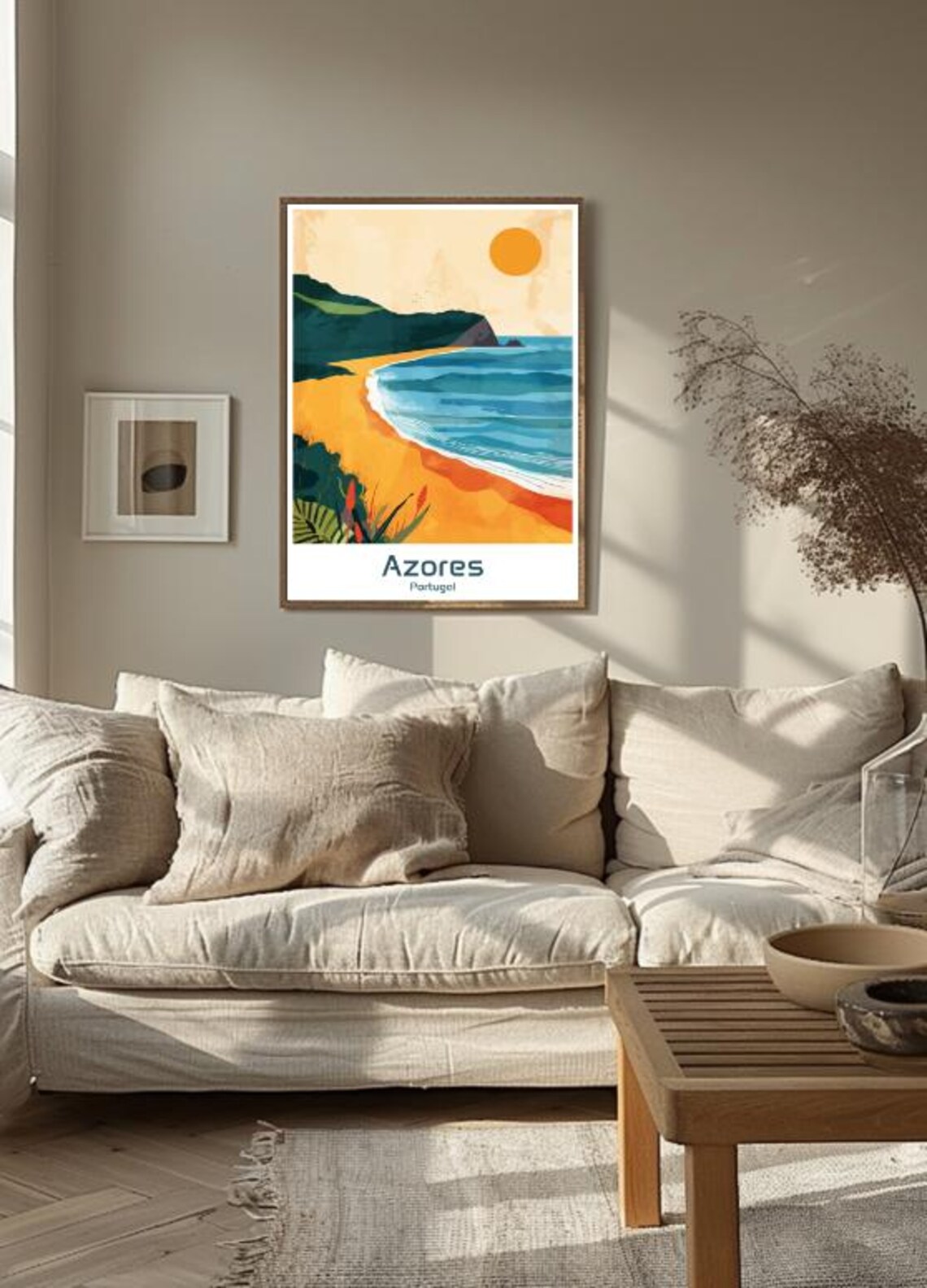 Azores Portugal Golden Beach Sunset Coastal Illustration Poster - Image 3