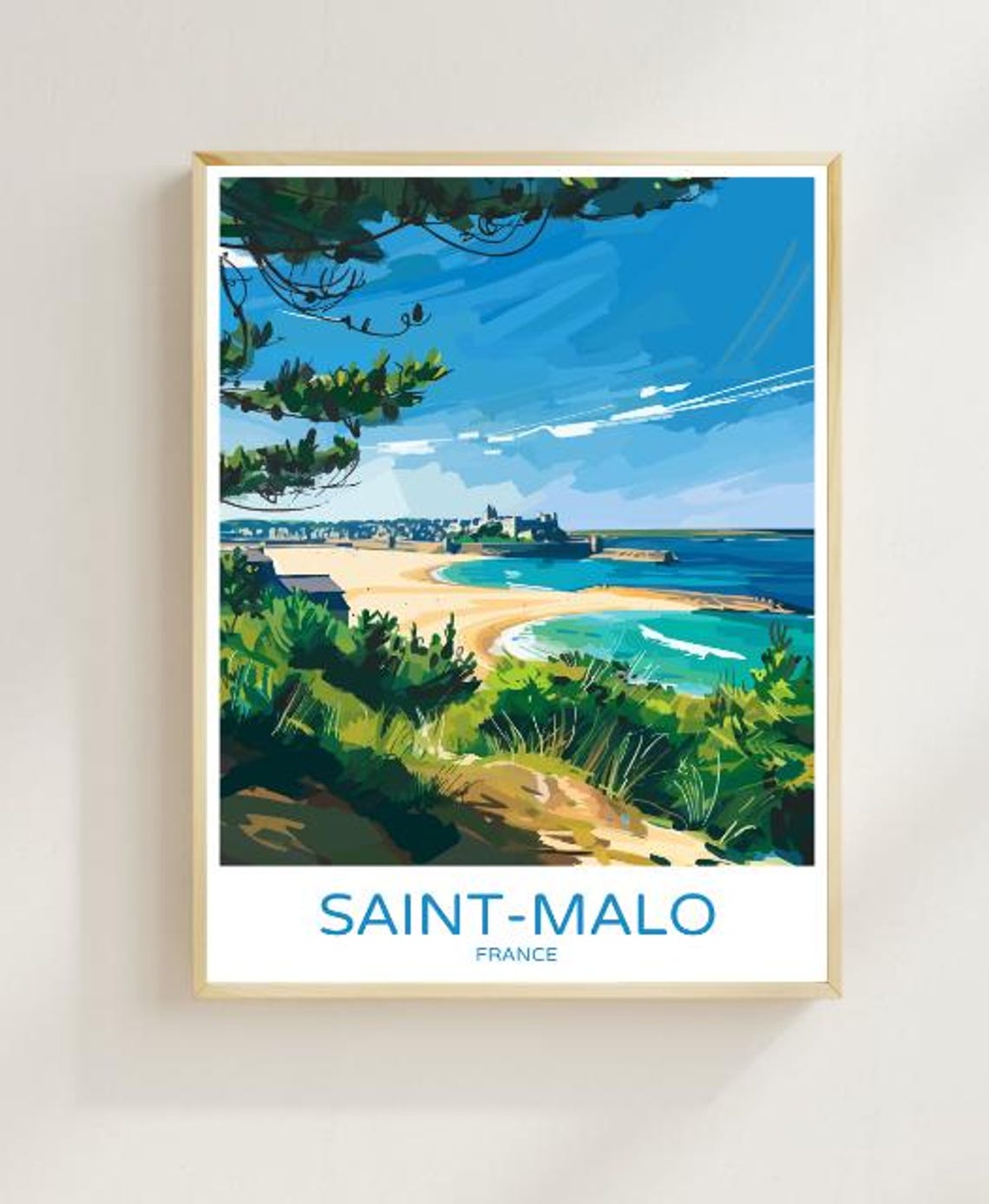 Saint Malo France Travel Poster Historic Seaside City Wall Art French Brittany Coastline Print Vintage Travel Poster