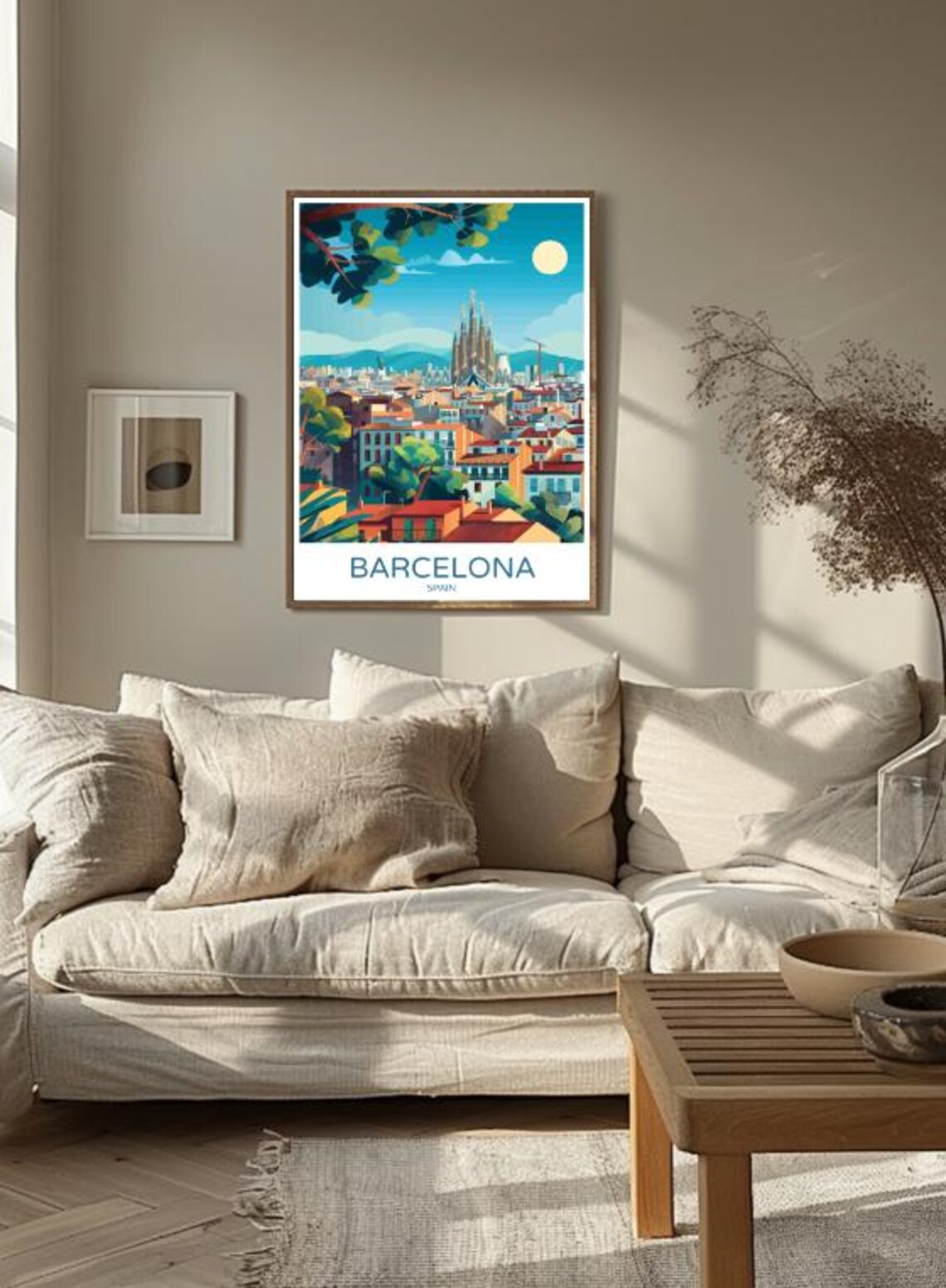 Barcelona Spain Sagrada Familia Cityscape Colorful Travel Poster - Image 2