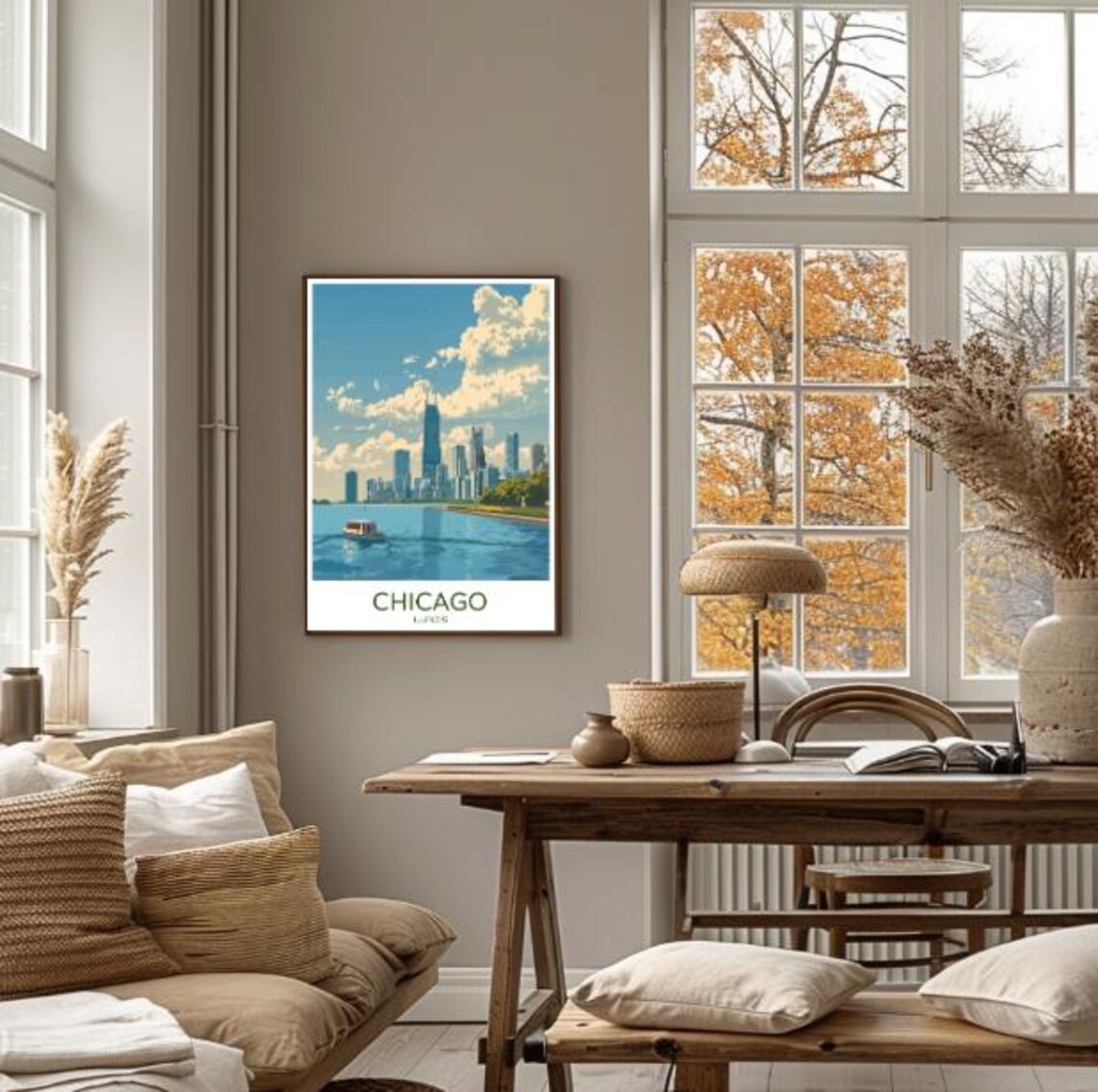 Chicago Illinois Skyline Lakefront and Boat City Travel Poster - Image 4