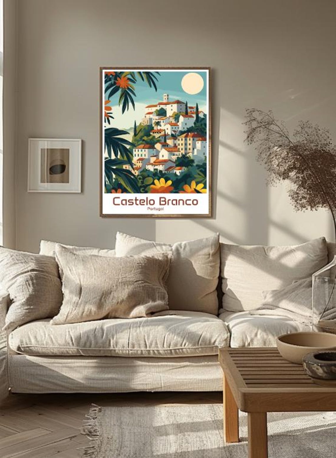 Castelo Branco Portugal Hilltop Whitewashed Village Moonlight Poster - Image 3