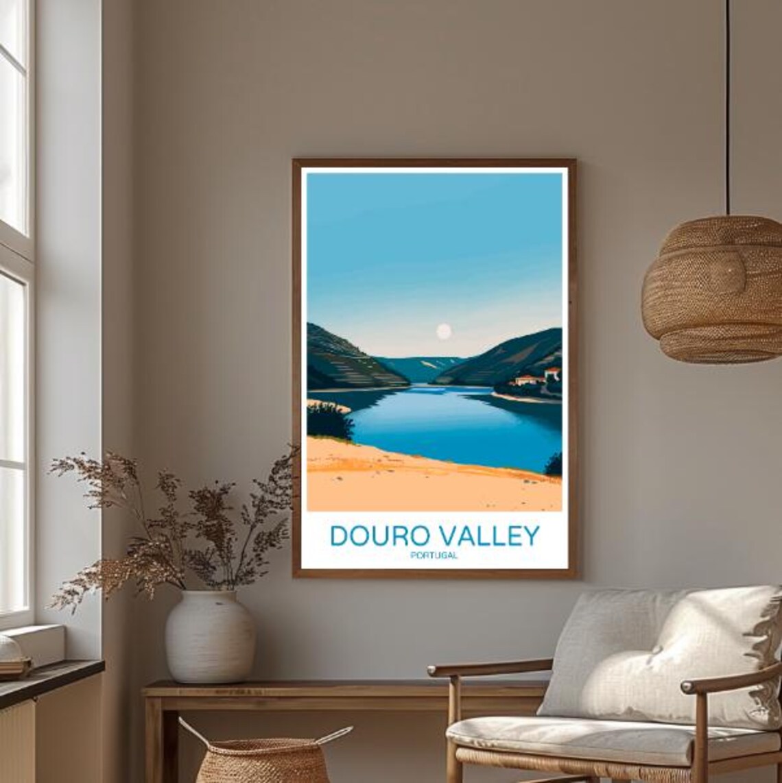 Douro Valley Portugal River Vineyard Hills Moonrise Travel Poster - Image 3