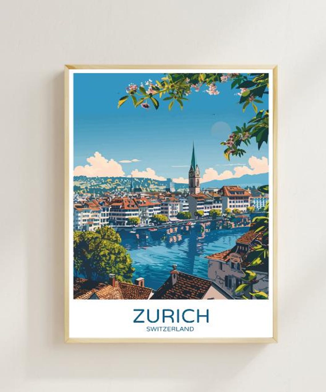 Zurich Skyline Travel Poster Swiss Cityscape Wall Art Zurich City Print Modern Urban Decor Switzerland Travel Gift Contemporary Art