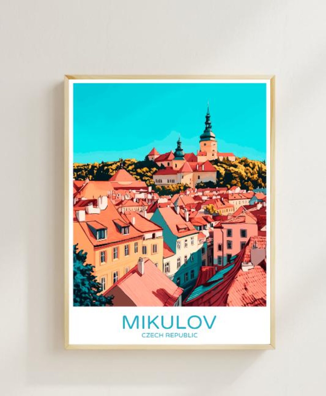 Mikulov Czech Republic Castle Town Rooftops Vintage Travel Poster