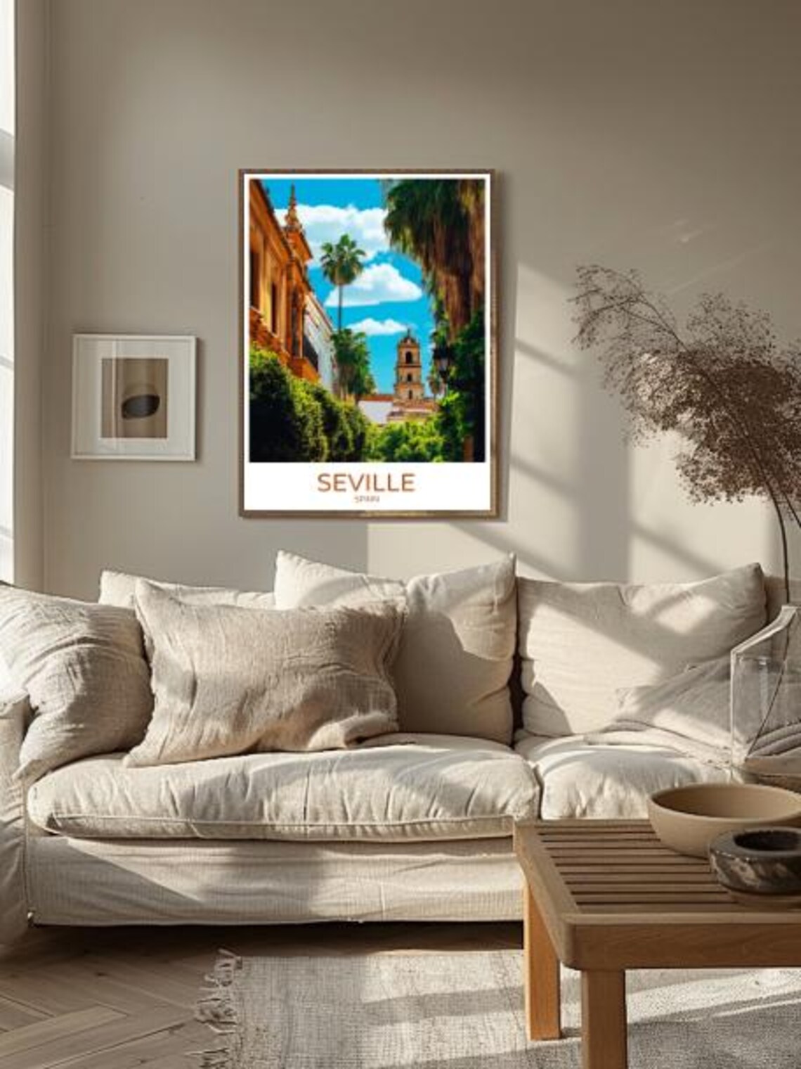 Seville Historic Street With Church Tower and Palm Trees Travel Poster - Image 2