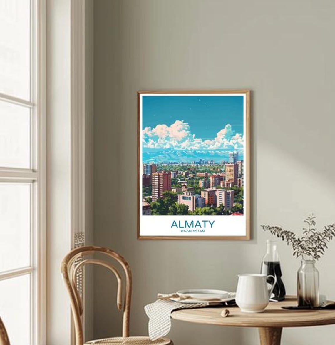 Almaty Kazakhstan Cityscape Mountain View Modern Travel Poster - Image 2