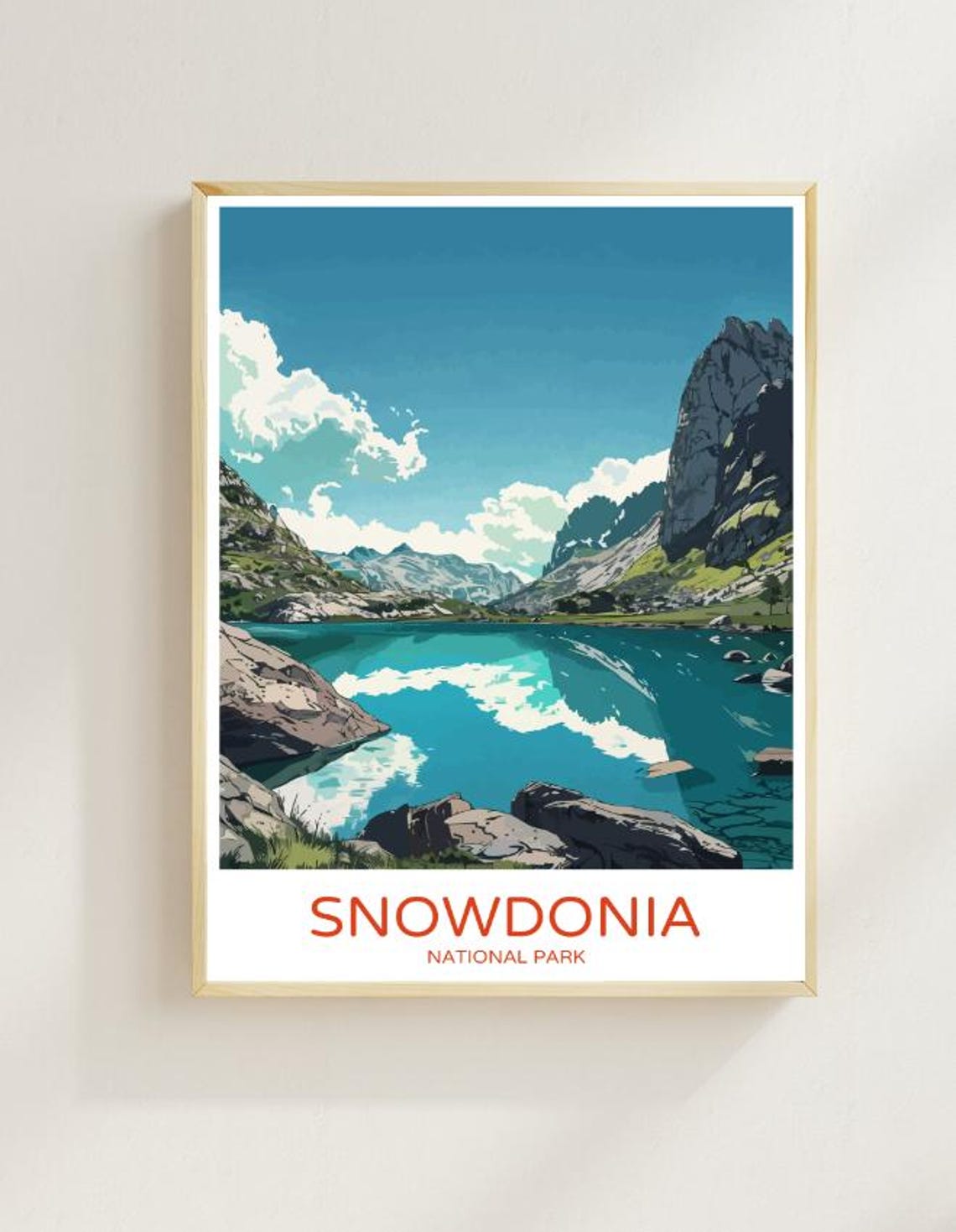 Snowdonia National Park Mountain Lake Colorful Wales Travel Poster