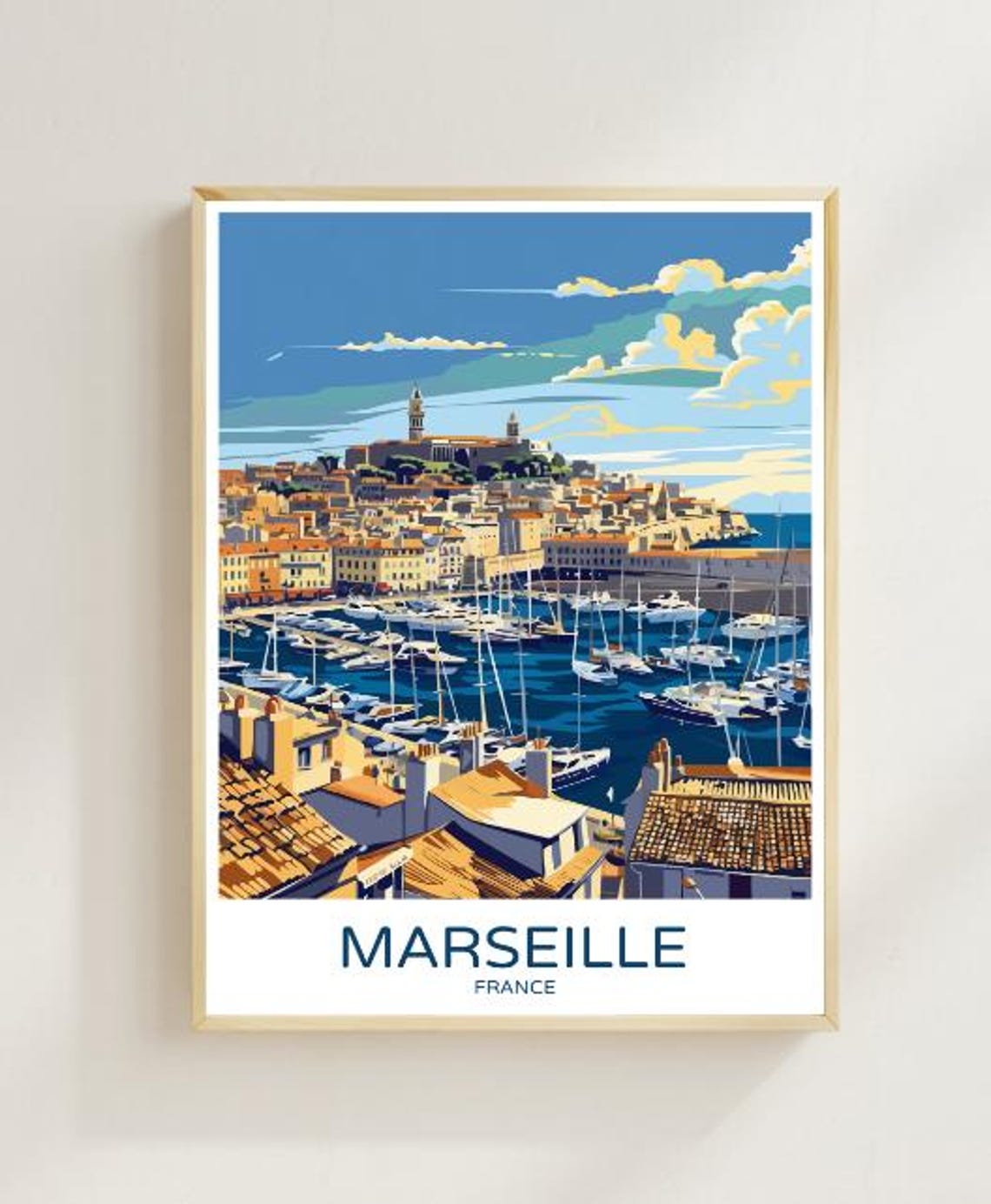 Marseille France Travel Poster Scenic Old Port And Coastal View Wall Art European City Print Travel Gift Home Decor