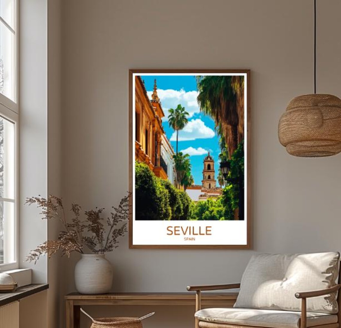 Seville Historic Street With Church Tower and Palm Trees Travel Poster - Image 3